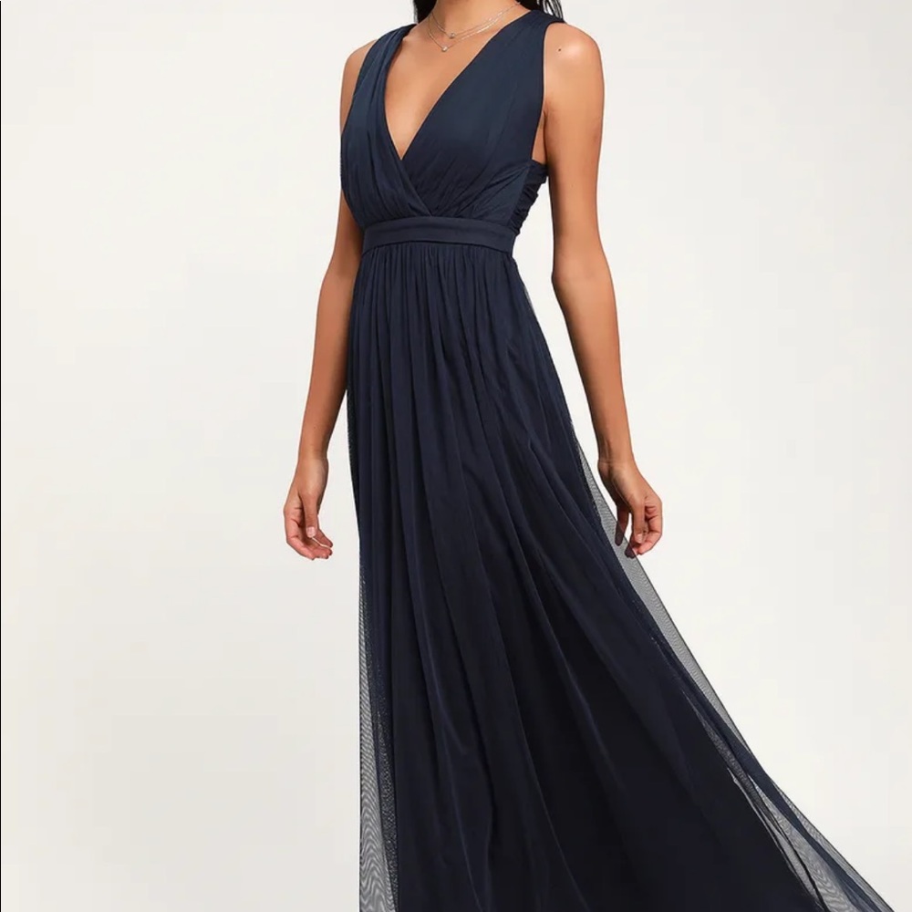 Lulus Romantic Moment Navy Blue Mesh Maxi Dress